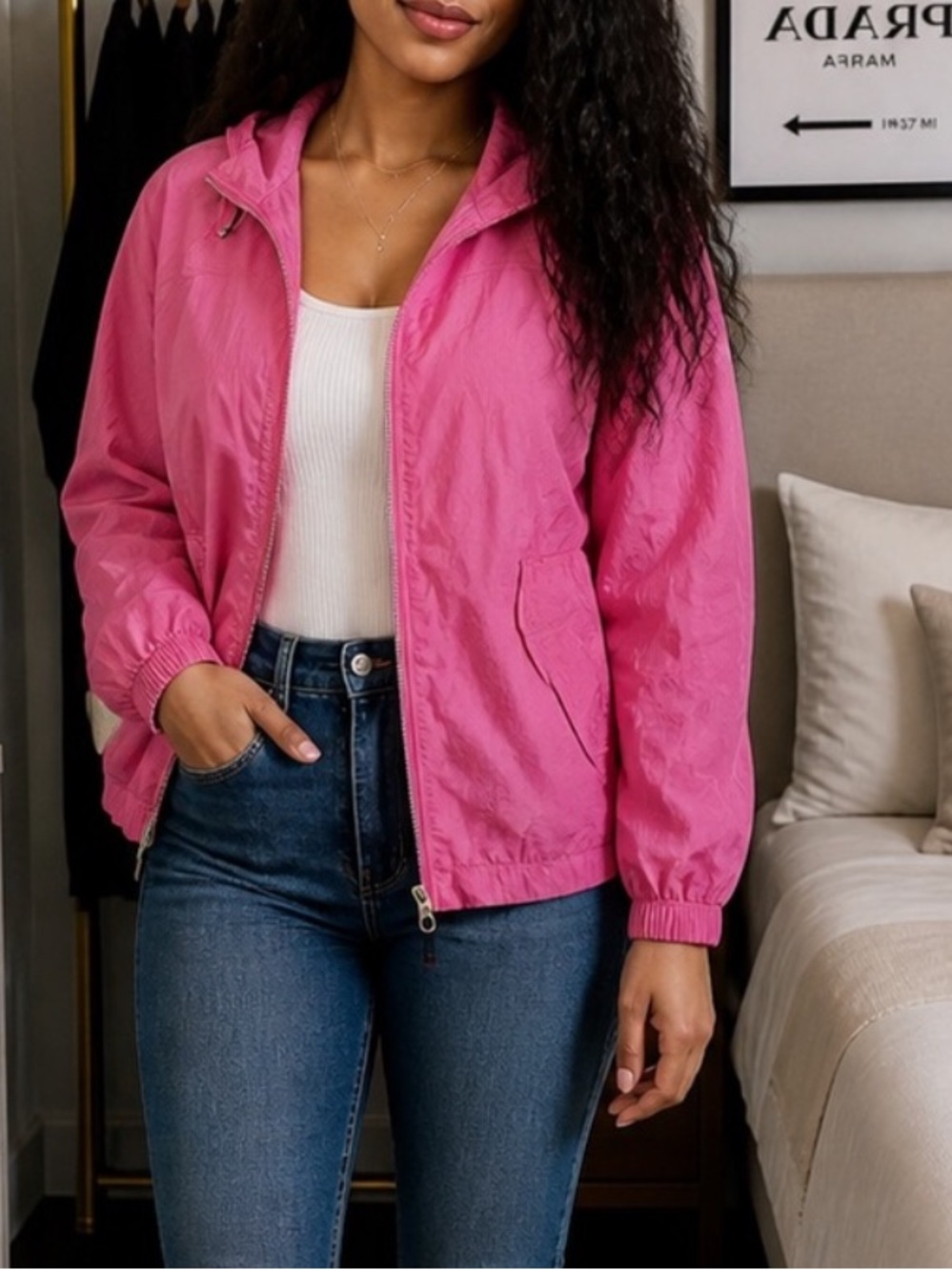 OFF CRISPY NYLON Pink Hooded Jacket 40
